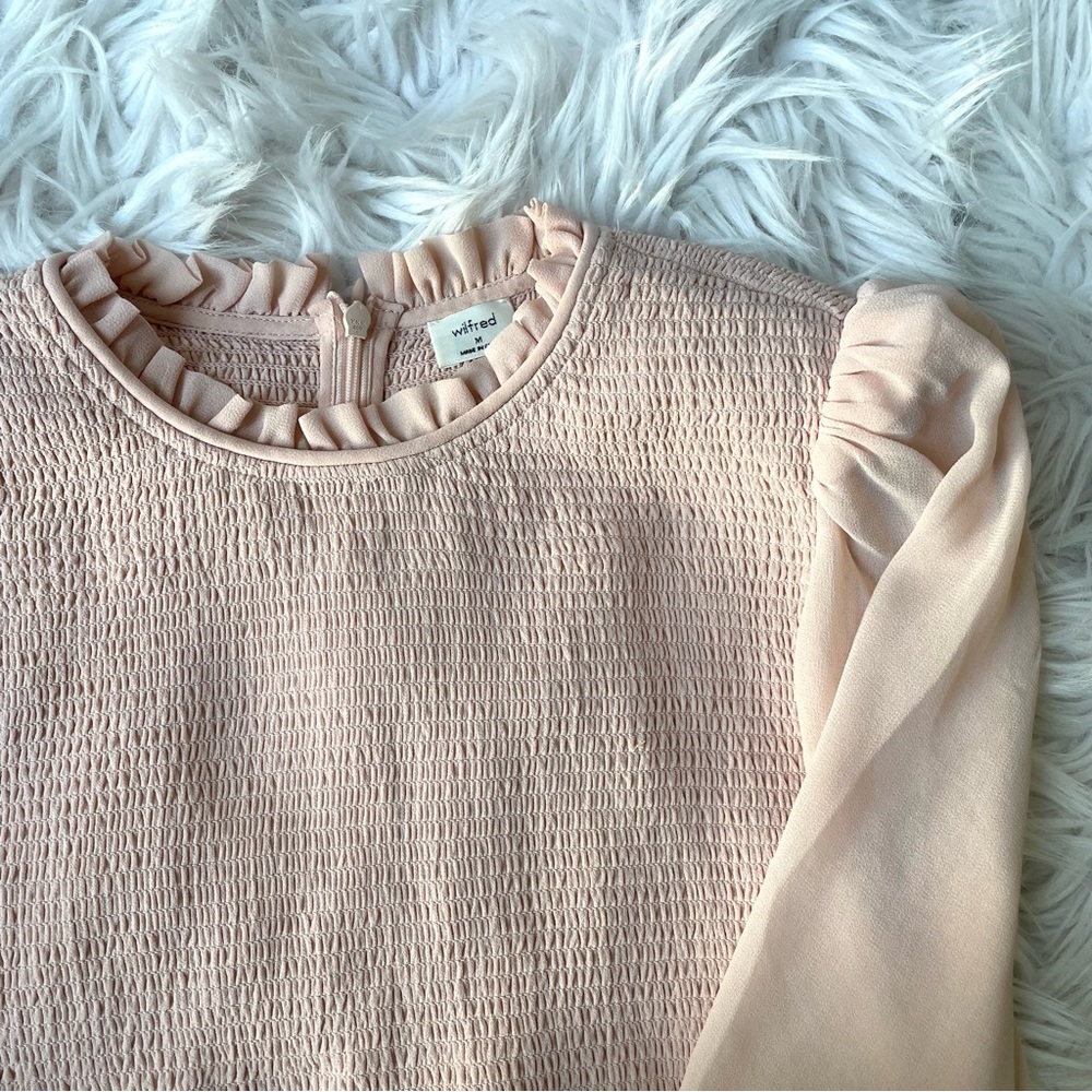 Aritzia Wilfred Lilith ruffles ruched blouse top shirt pink Coquette Whimsy - Picture 5 of 10